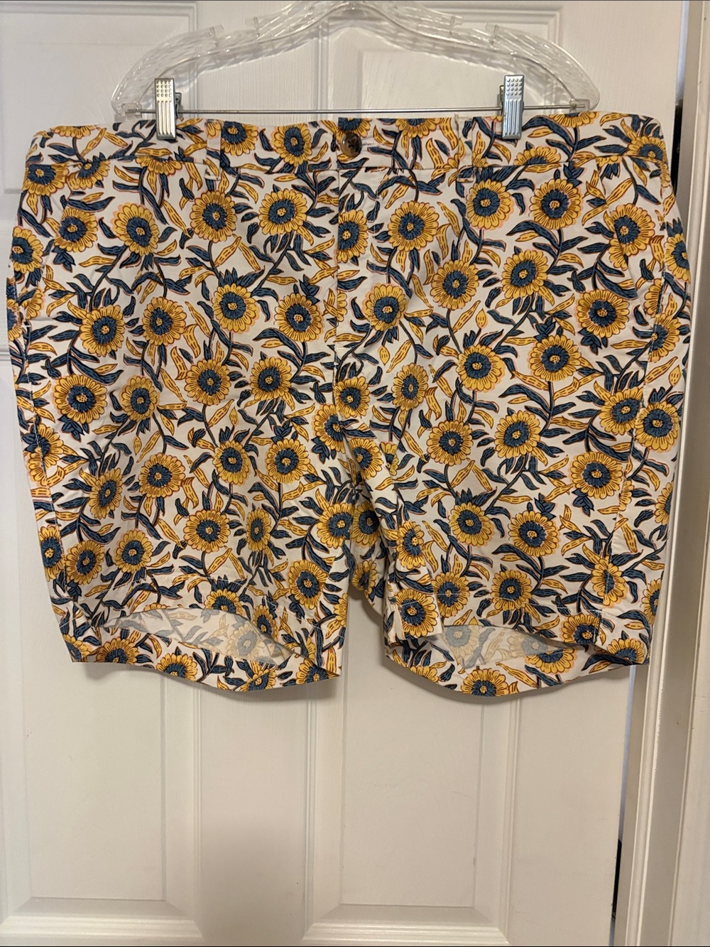 Old Navy White Sunflower Print Shorts with Yellow & Navy Flowers